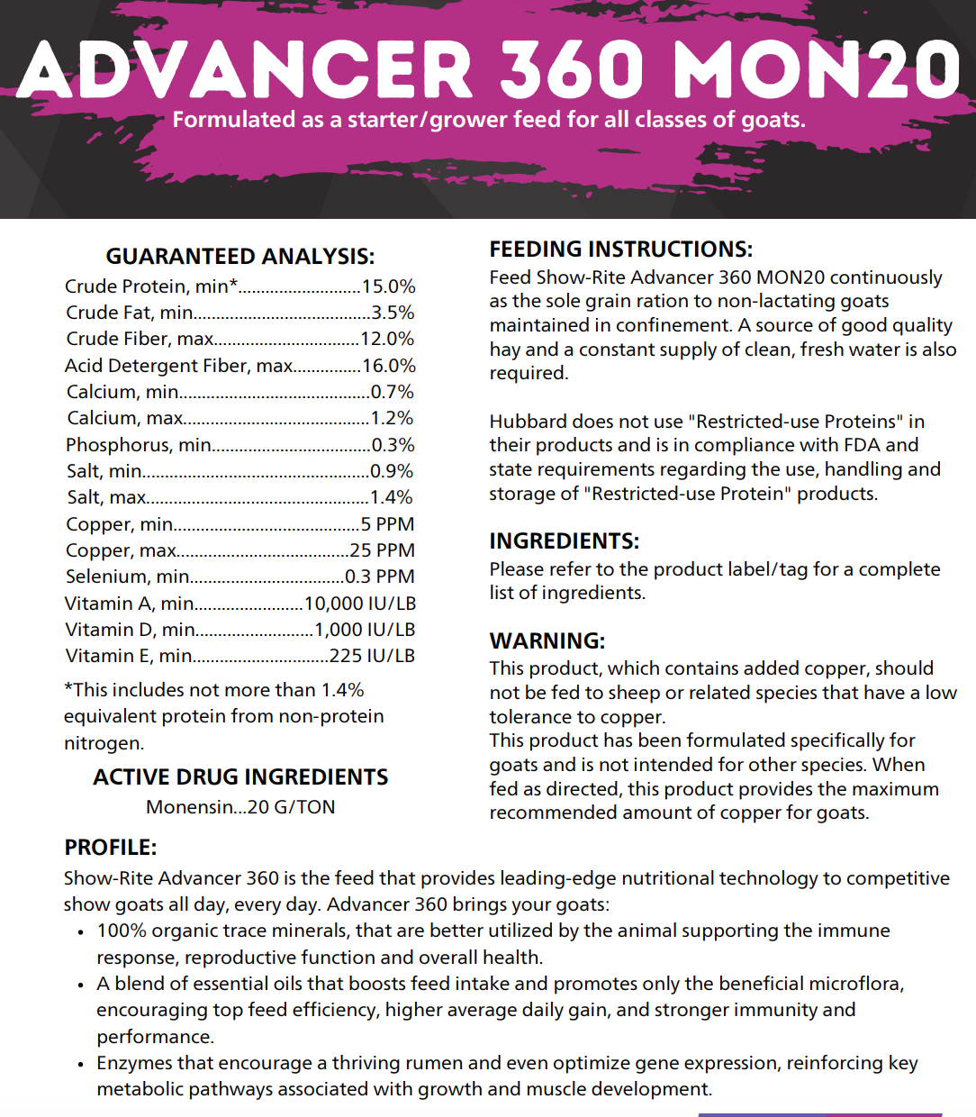 Show-Rite Advancer Plus MON 20 Goat Feed/Advancer 360