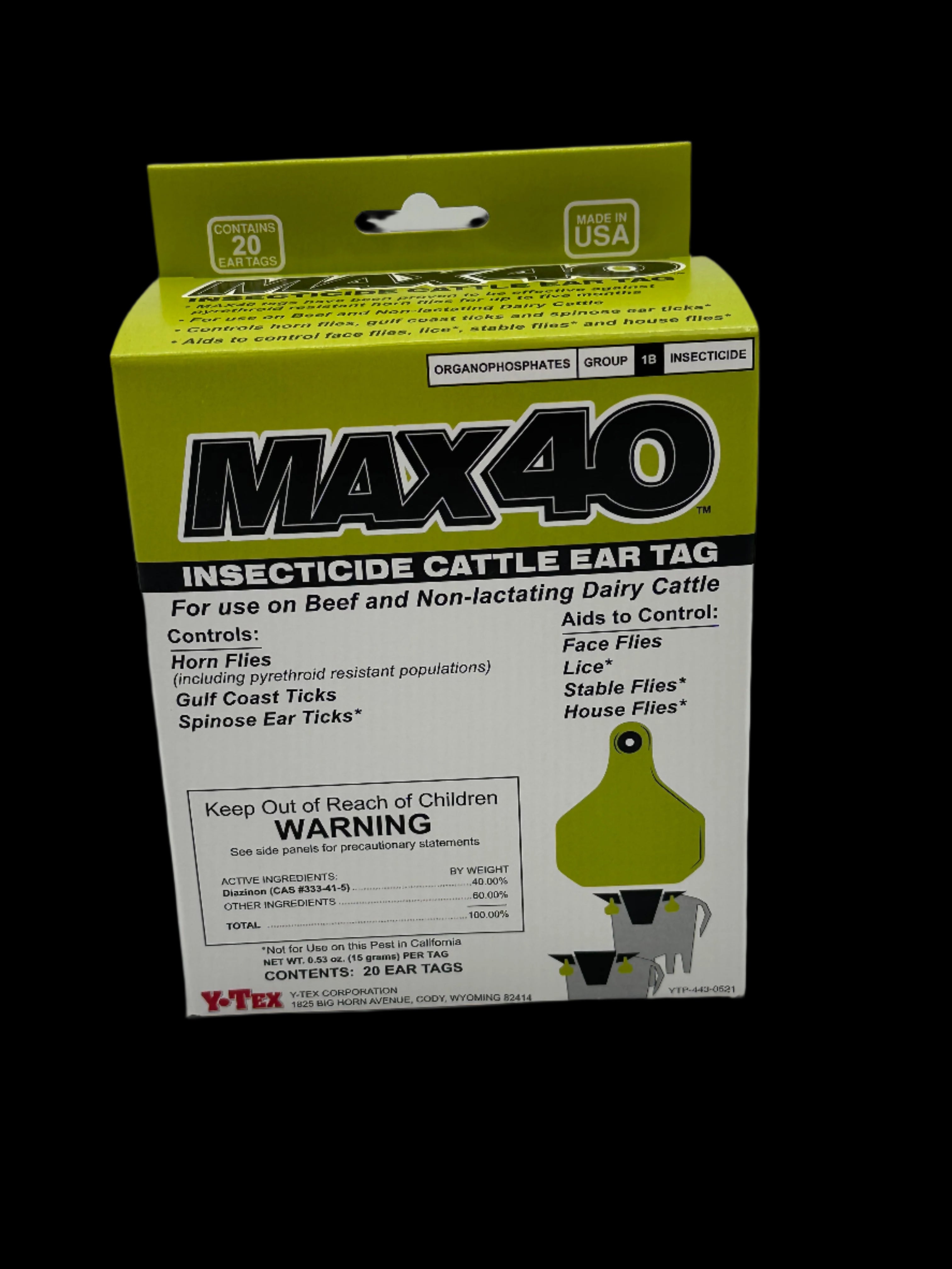 Y-Tex Max 40 Cattle Insecticide Tag - 20 Count Box