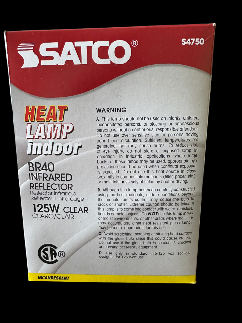 Satco Clear Heat Lamp Bulb - 125 Watt - BR40