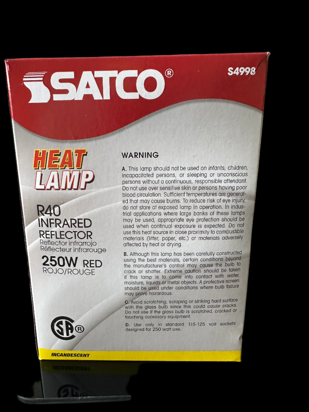 Satco Red Heat Lamp Bulb - 250 Watt - R40