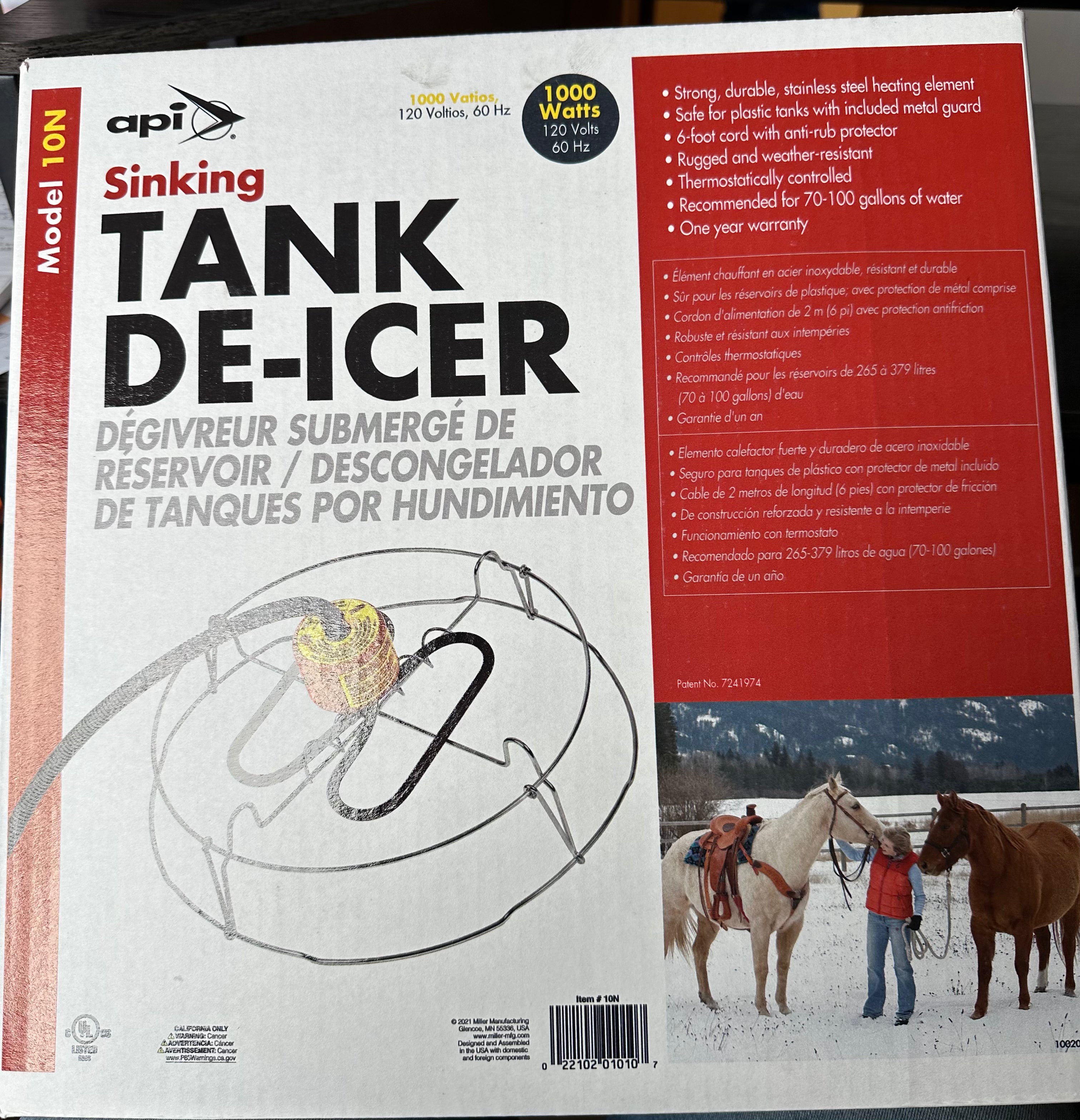 Submergible Tank De-Icer - 1000 Watt