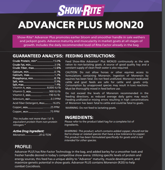 Show-Rite Advancer Plus MON 20 Goat Feed/Advancer 360