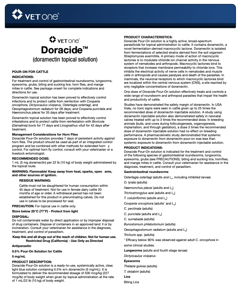 Doracide (Doramectin Topical Solution) Antiparasitic Pour-On - 5 Liter