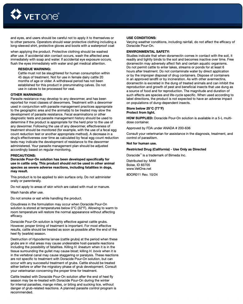 Doracide (Doramectin Topical Solution) Antiparasitic Pour-On - 5 Liter